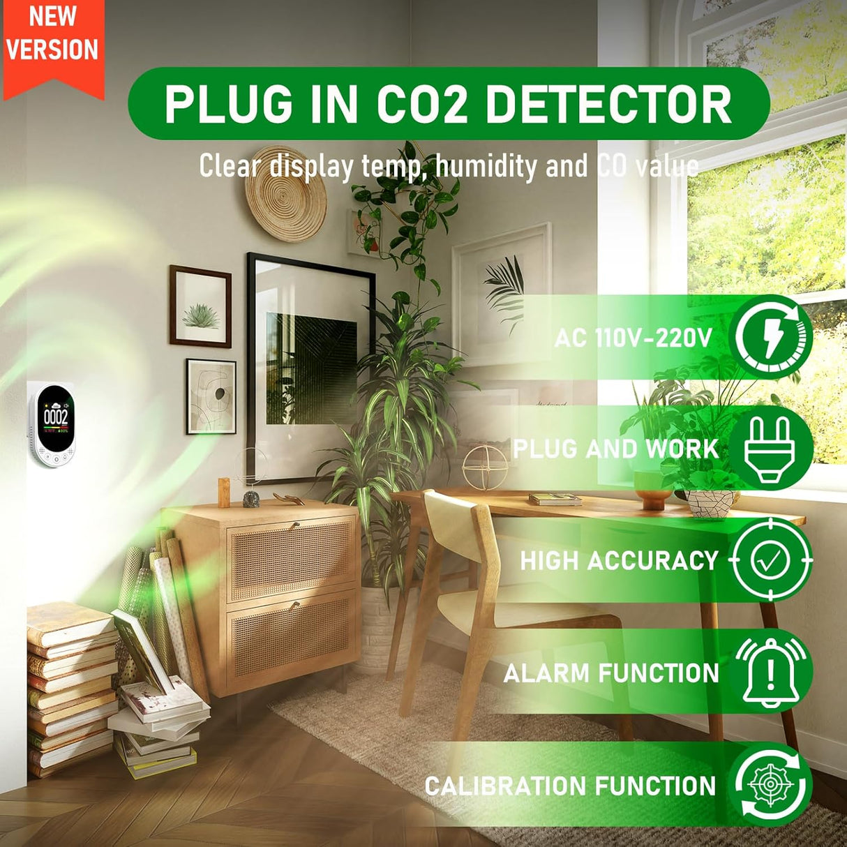 LSENLTY Upgraded Carbon Dioxide Detector Plug in Wall Design-L6088