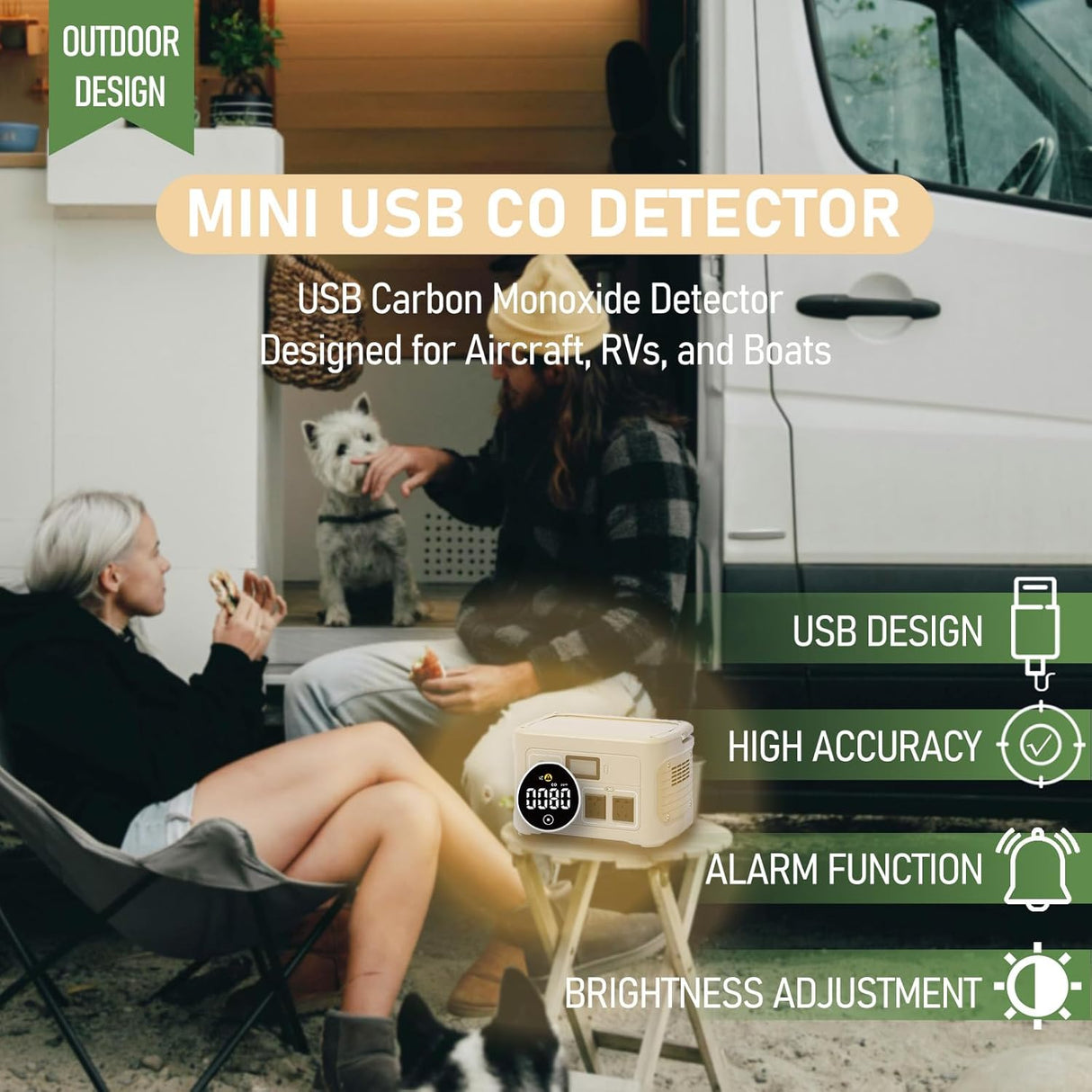 LSENLTY USB Carbon Monoxide Detectors for Car RV Camping-PTH-21D