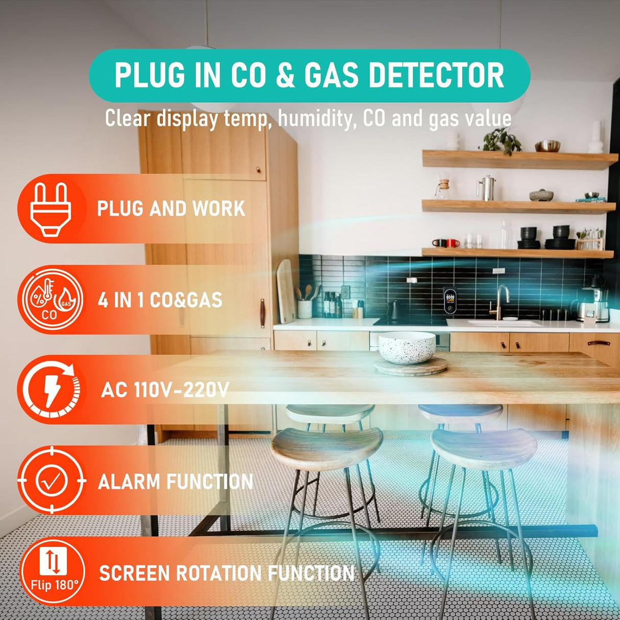 LSENLTY Carbon Monoxide and Gas Detectors with HD Screen Display-PTH-24E