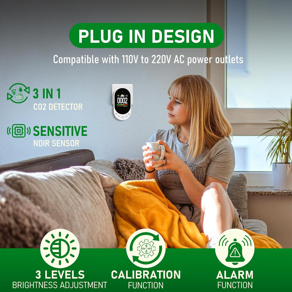 LSENLTY Upgraded Carbon Dioxide Detector Plug in Wall Design-L6088