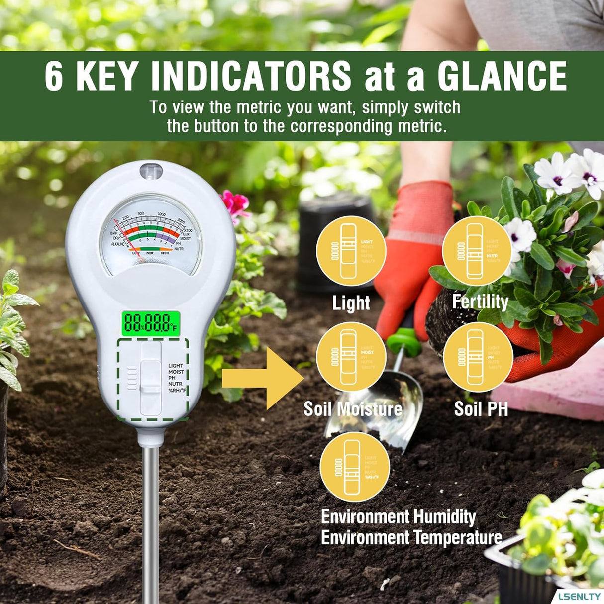 LSENLTY 6-in-1 Soil Moisture Meter-WB-ST09