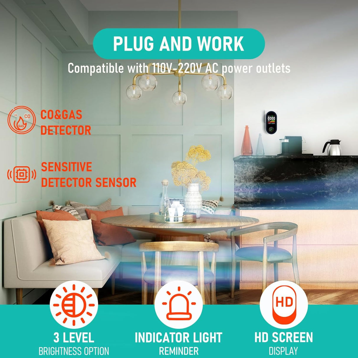 LSENLTY Carbon Monoxide and Gas Detectors with HD Screen Display-PTH-24E