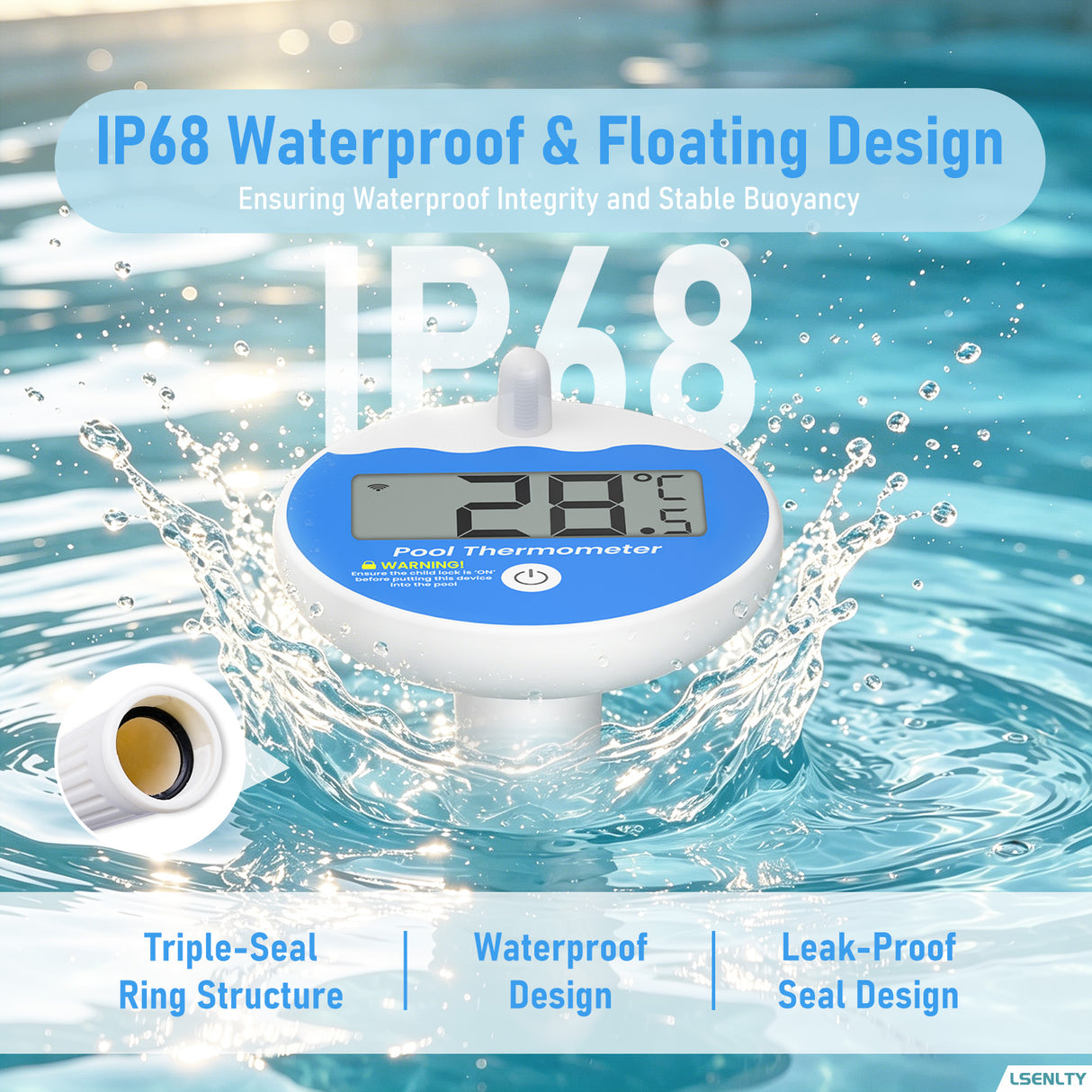 LSENLTY IP68 Waterproof Wireless Pool Thermometer (328ft Remote)