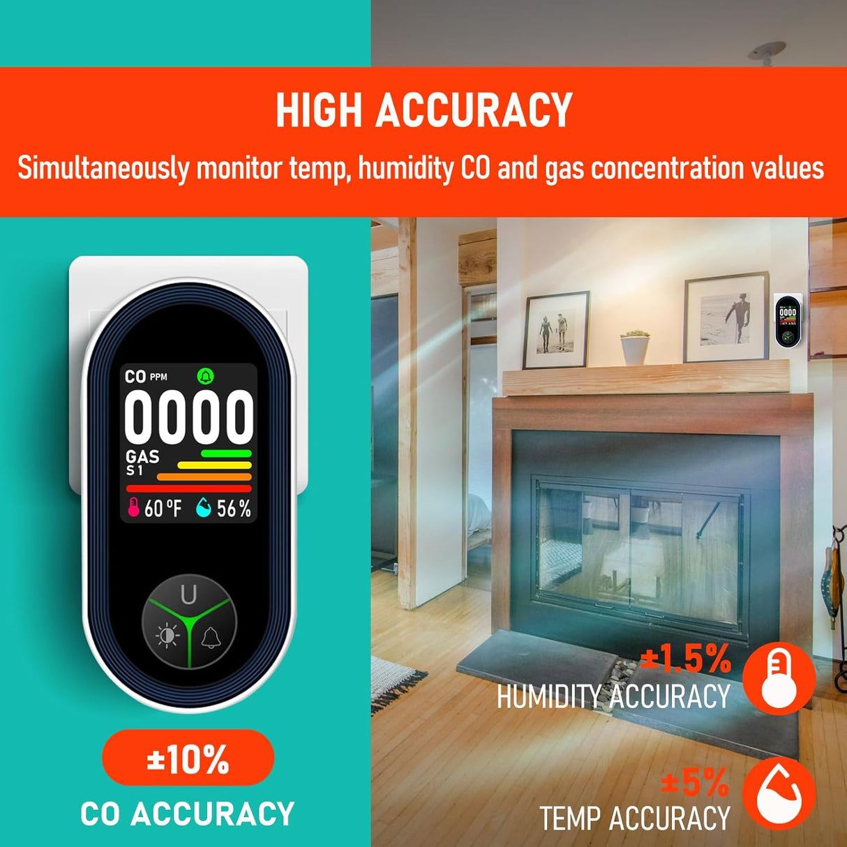 LSENLTY Carbon Monoxide and Gas Detectors with HD Screen Display-PTH-24E