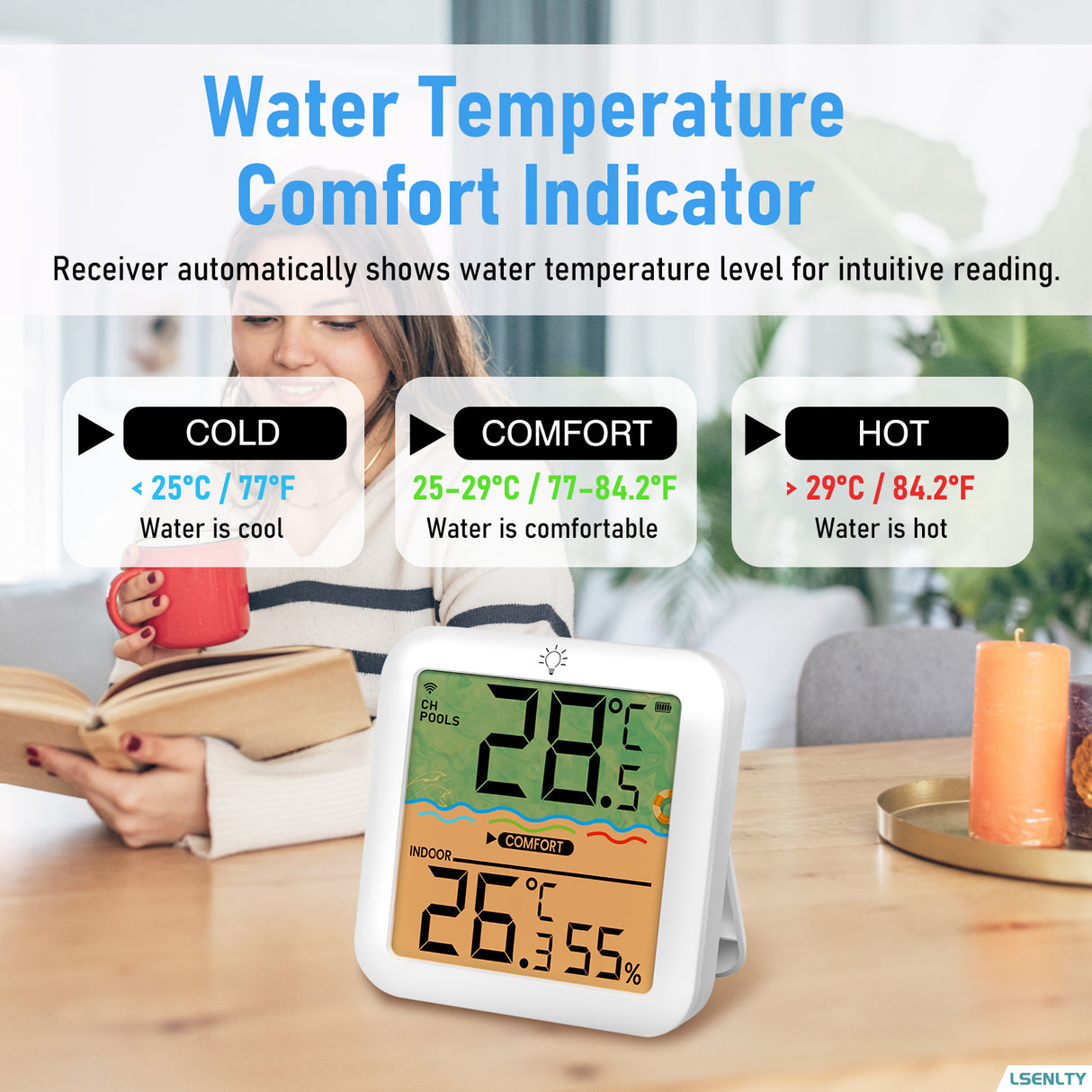 LSENLTY IP68 Waterproof Wireless Pool Thermometer (328ft Remote)