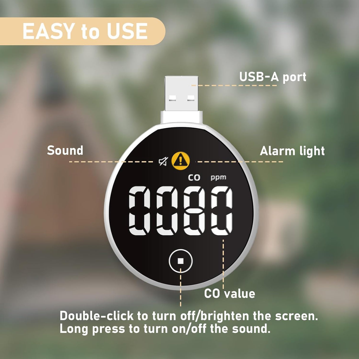 LSENLTY USB Carbon Monoxide Detectors for Car RV Camping-PTH-21D