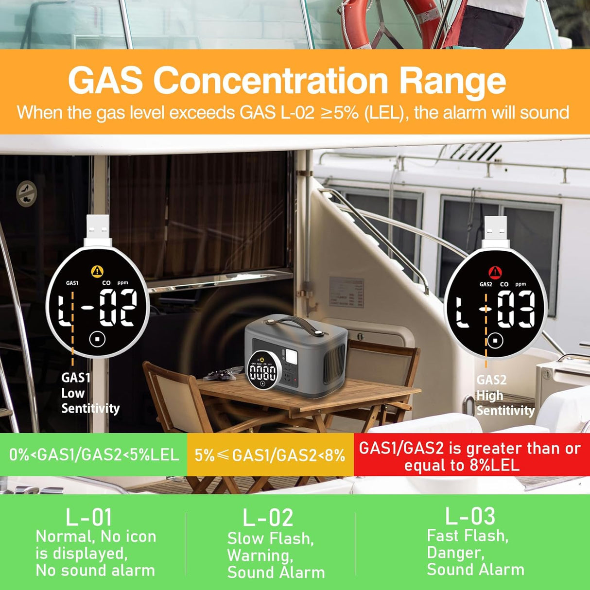 LSENLTY USB Carbon Monoxide and Gas Detectors for Car RV Camping-PTH-21E