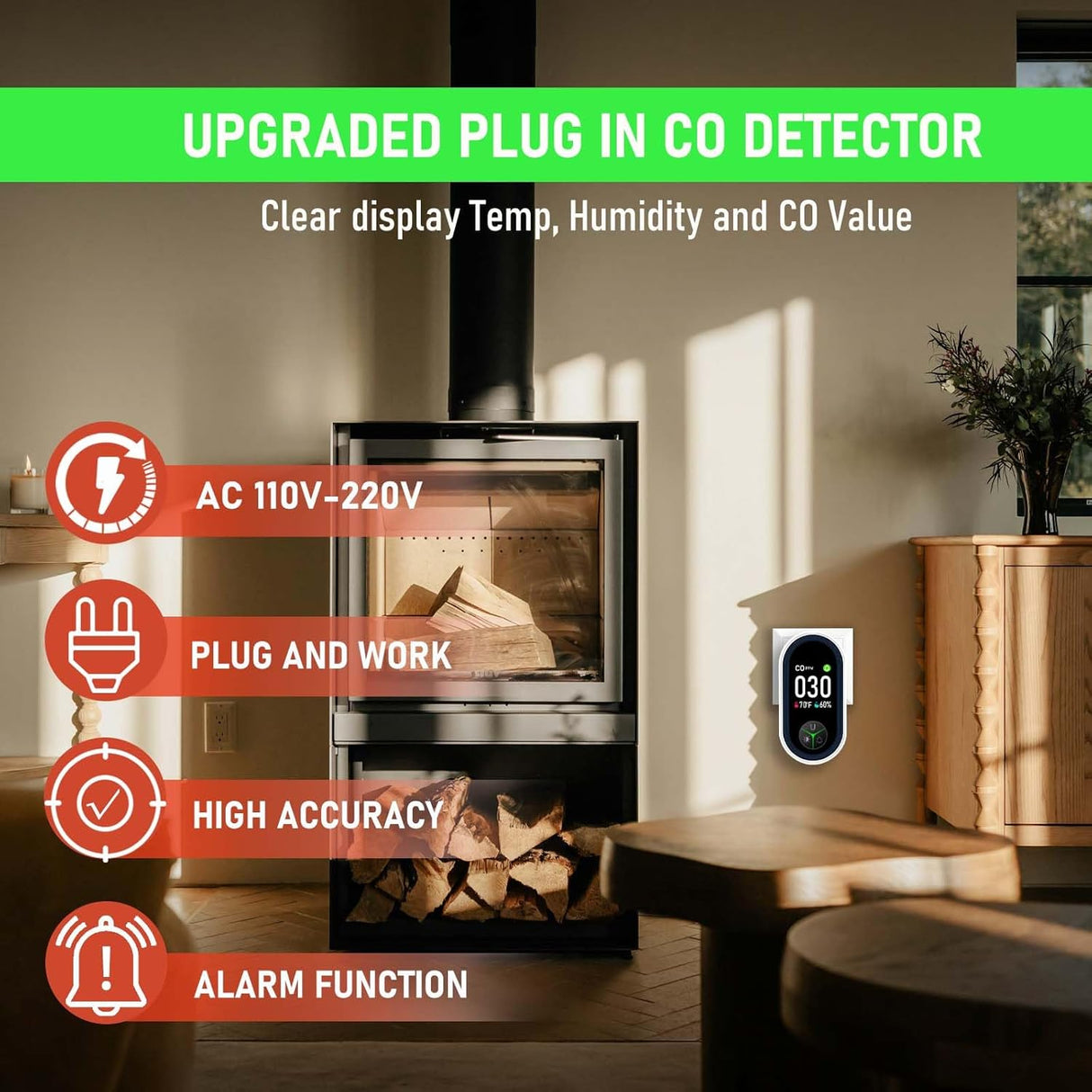 LSENLTY Carbon Monoxide Detectors with HD Screen Display-PTH-24D