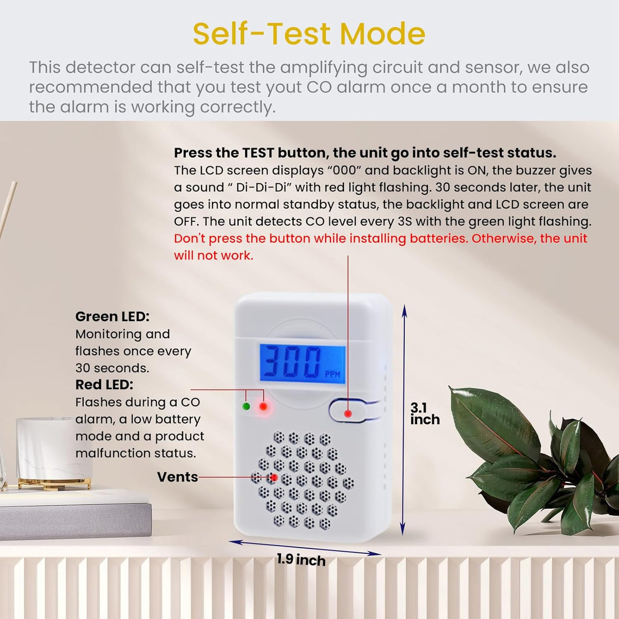 LSENLTY Carbon Monoxide Detectors Support 3 Years Standby Time for Home and Travel, 4 Pack-CDR-817