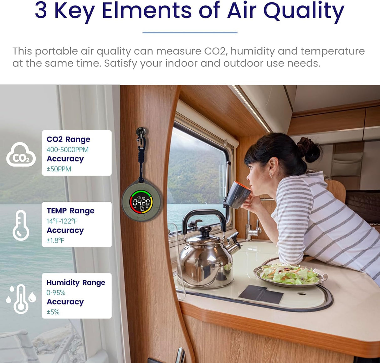 LSENLTY Portable Carbon Dioxide Detectors for Home RV Hotel-PTH-10C