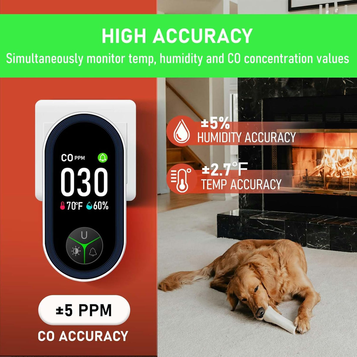 LSENLTY Carbon Monoxide Detectors with HD Screen Display-PTH-24D
