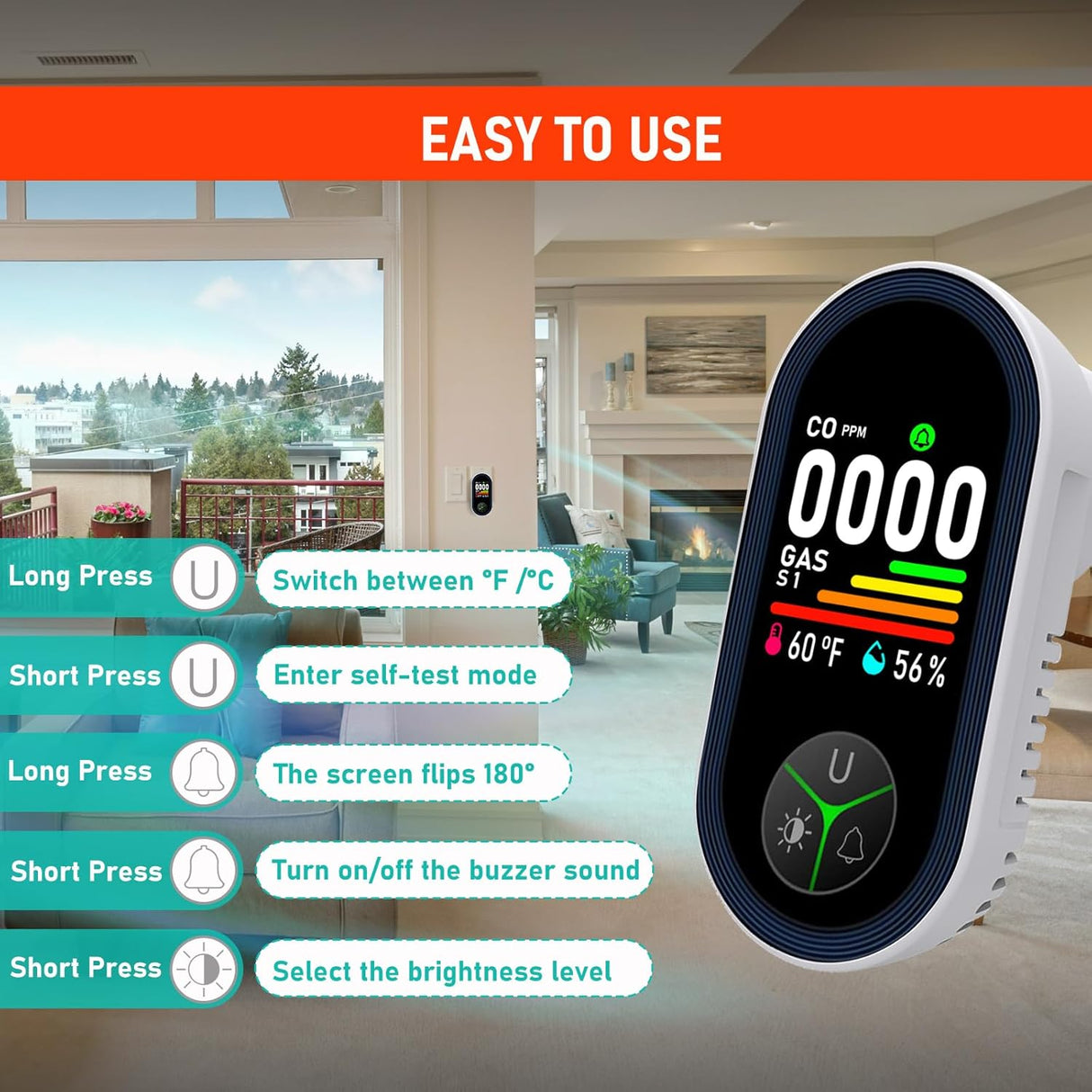 LSENLTY Carbon Monoxide and Gas Detectors with HD Screen Display-PTH-24E