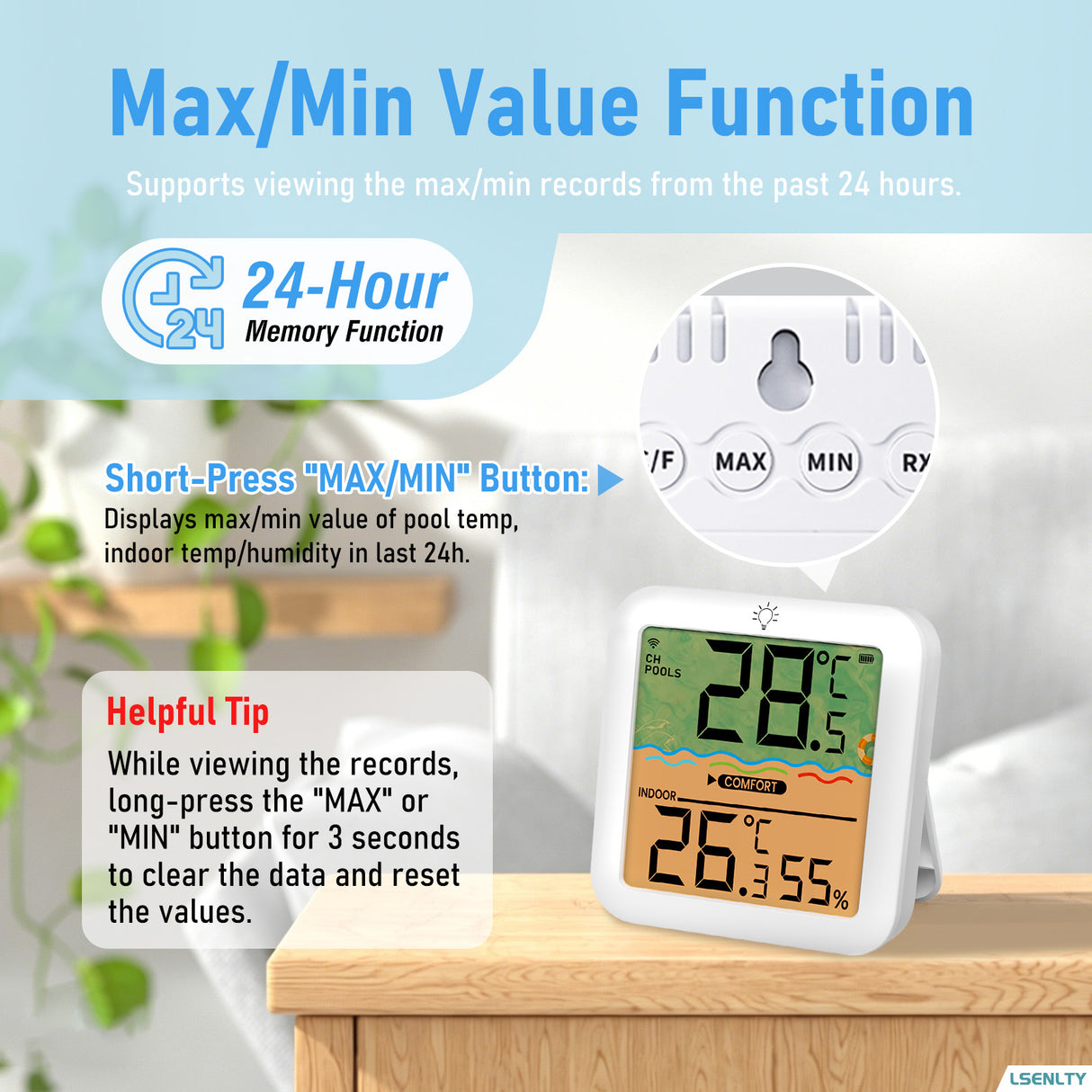 LSENLTY IP68 Waterproof Wireless Pool Thermometer (328ft Remote)