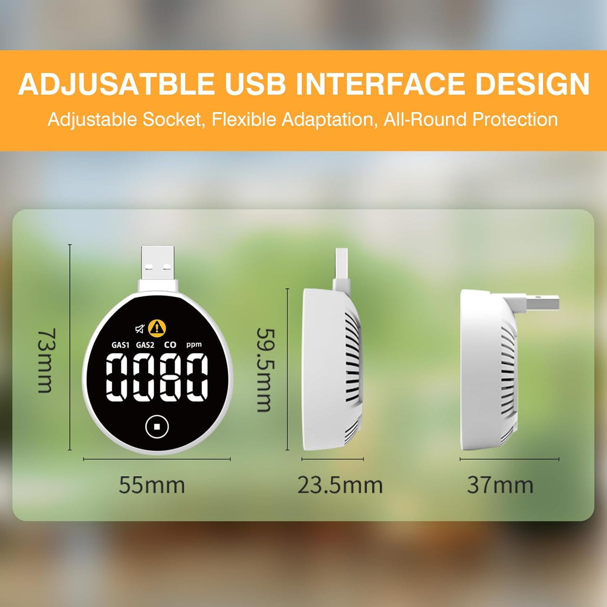 LSENLTY USB Carbon Monoxide and Gas Detectors for Car RV Camping-PTH-21E