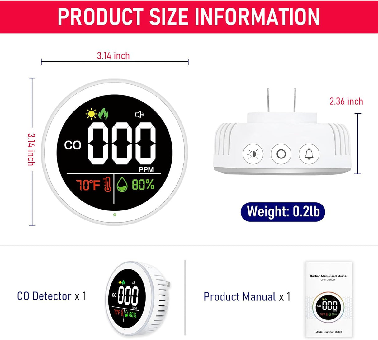 LSENLTY Carbon Monoxide Detector Plug In-L6078
