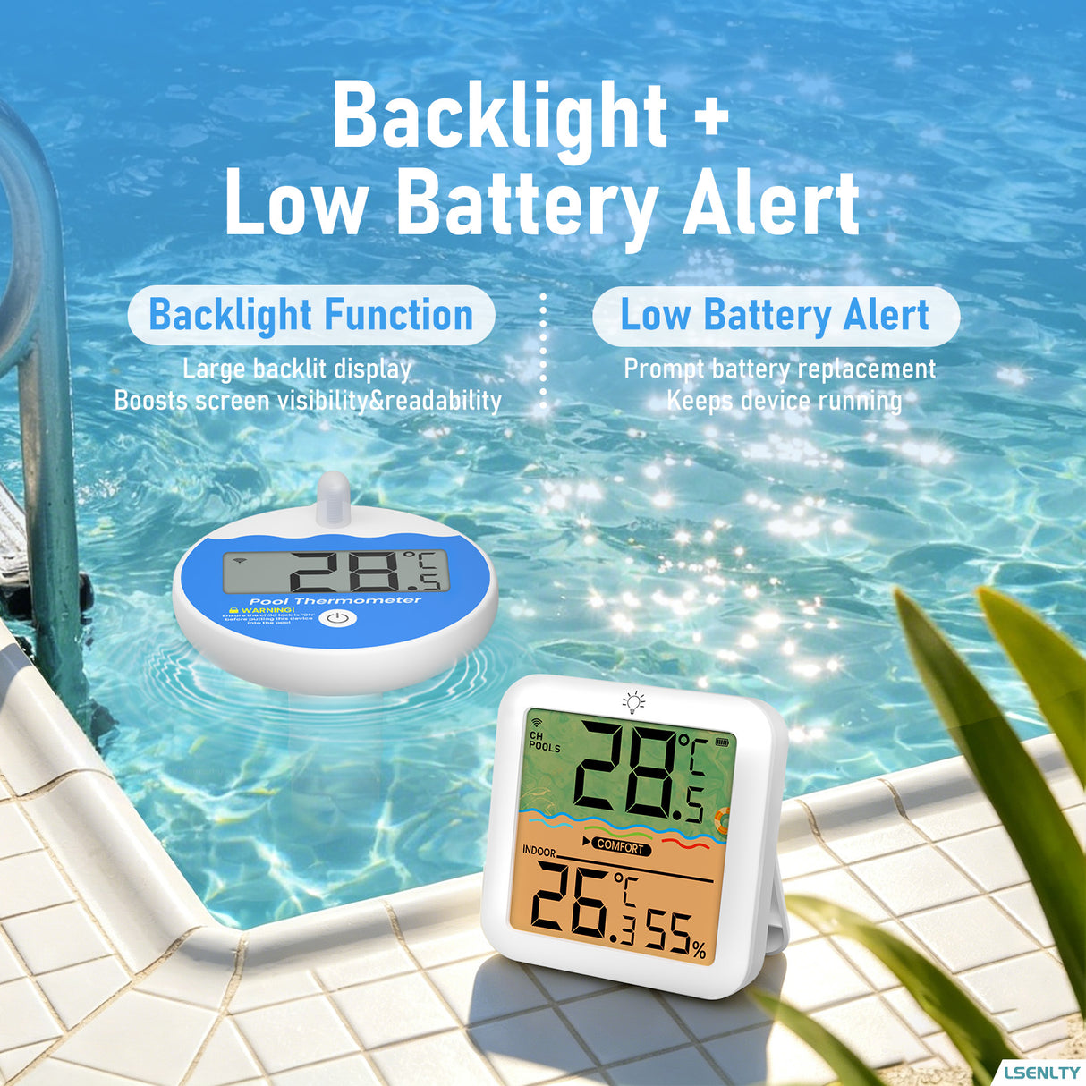 LSENLTY IP68 Waterproof Wireless Pool Thermometer (328ft Remote)