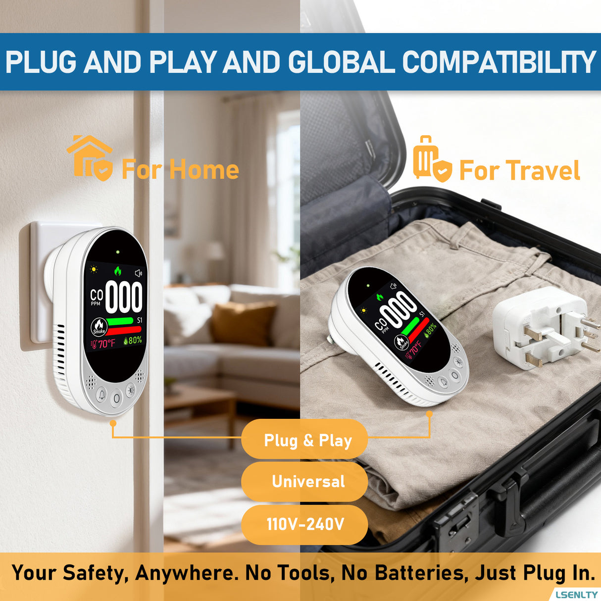 LSENLTY Carbon Monoxide and Smoke Detector Plug In-L6066