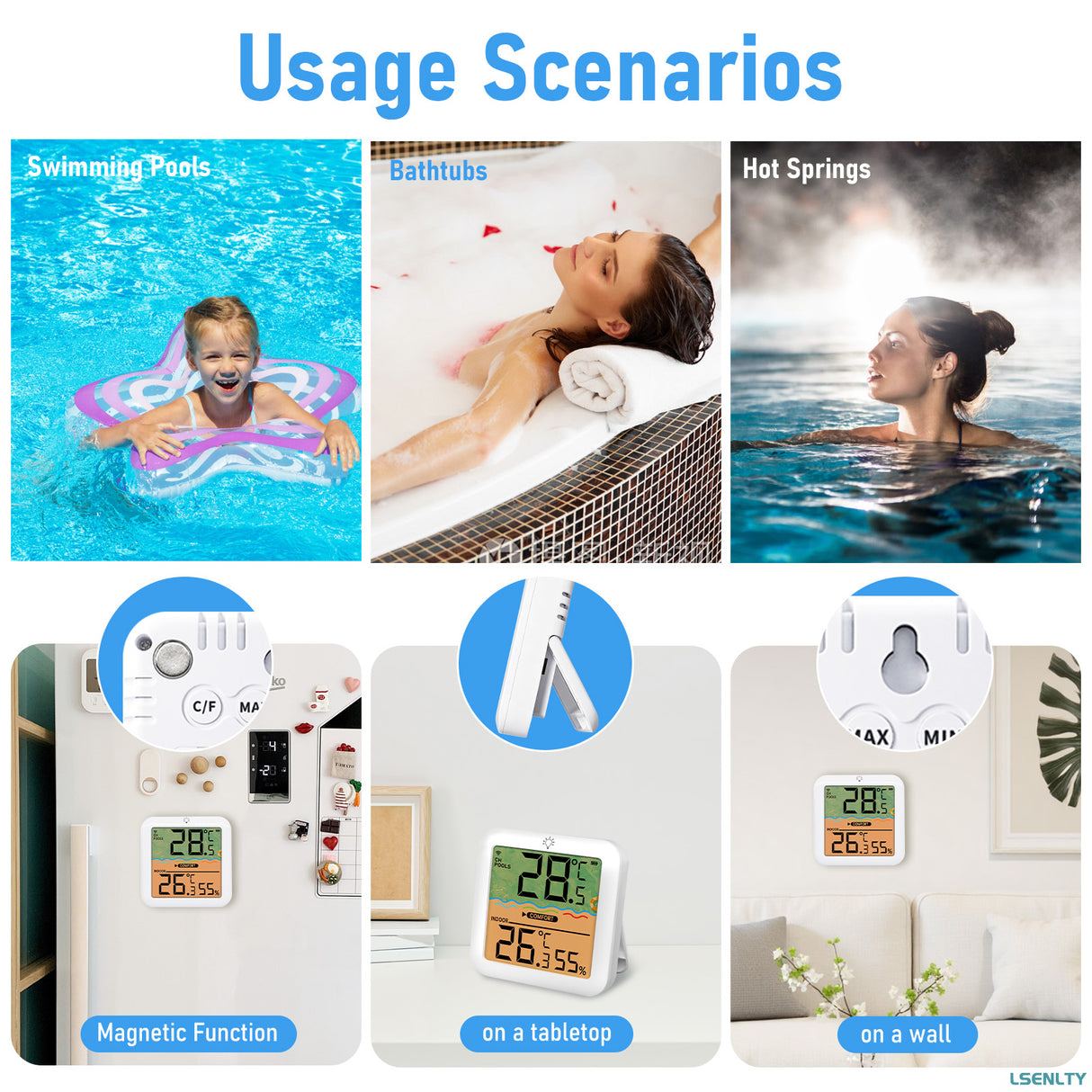 LSENLTY IP68 Waterproof Wireless Pool Thermometer (328ft Remote)