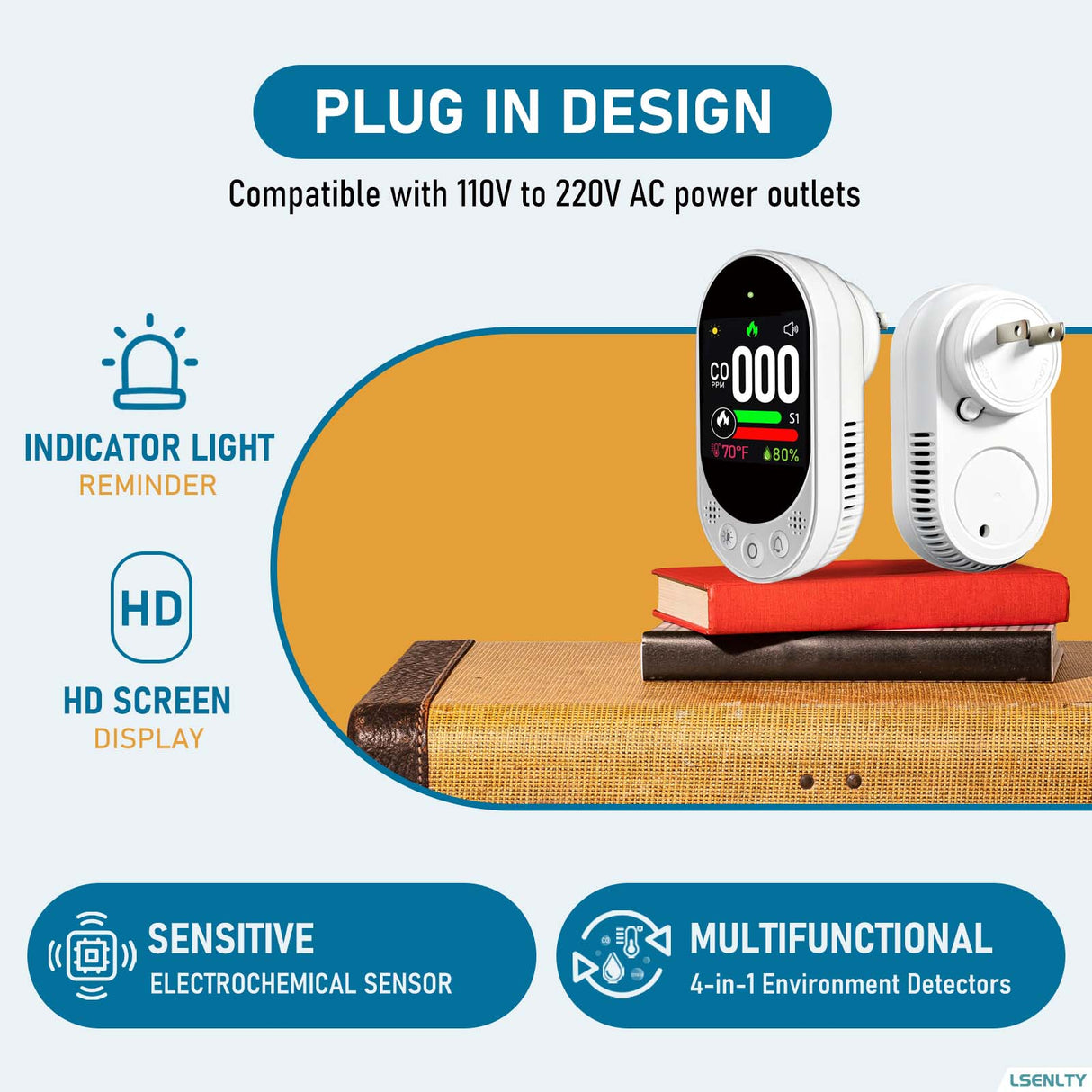 LSENLTY Carbon Monoxide and Smoke Detector Plug In-L6066