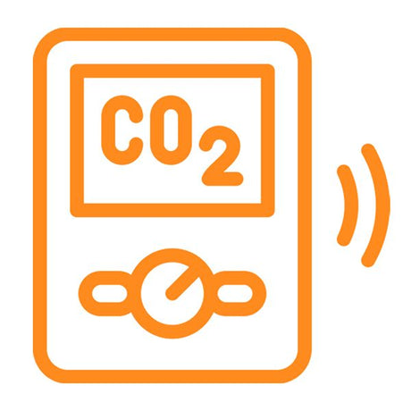 LSENLTY CO2 Detector Icon with  a circular symbol on an orange outline, on a white background