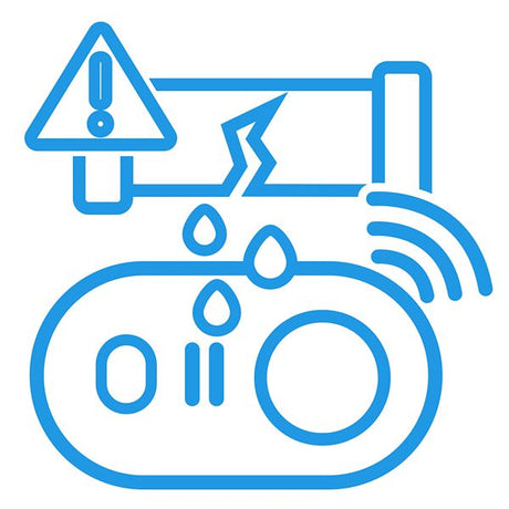 LSENLTY Water_Leak_Detector LOGO with warning signs and water droplets on a white background