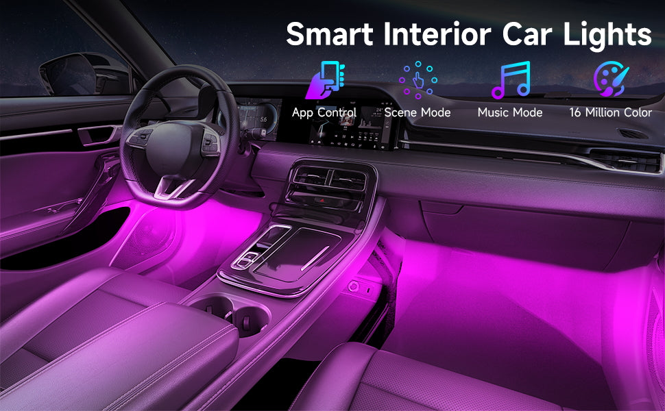  LSENLTY Interior Car Lights, App Control Smart Car LED Lights  with DIY Mode and Music Mode, Waterproof LED Interior Lights with 2 Lines  Design, RGB Under Dash Car LED Lights with