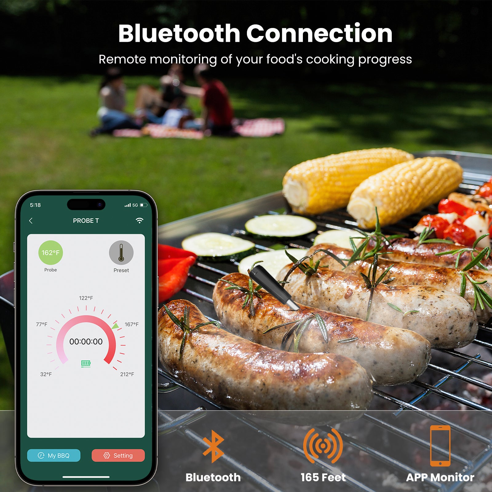 Bermad Tarif Andet LSENLTY Smart Meat Thermometer, 165ft Wireless Range Bluetooth Grill T