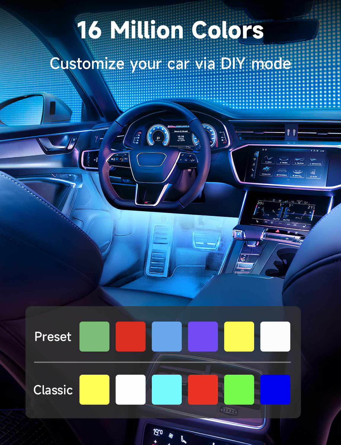 Car LED Lights，Smart Car Interior Lights with App Control, Auto